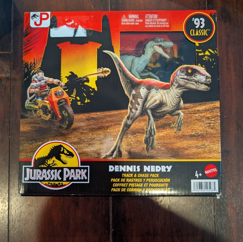 Jurassic Park Dennis Nedry Track & Chase Pack With Motorcycle & Velociraptor Fig